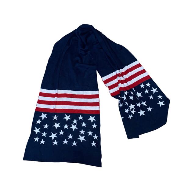 Navy Blue Red White Striped Star Knit American Flag Patriotic Scarf - Picture 1 of 4